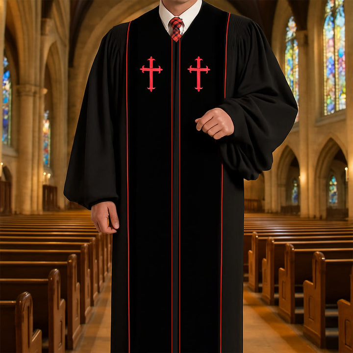 Christianartworkshop Traditional Black Cassock with Red Cross Embroidery & Formal Design - Black - 3XL - image 0