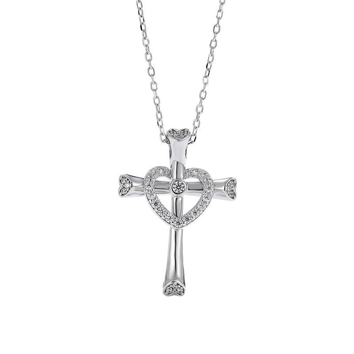 Christianartworkshop 925 Silver Cross & Heart Zircon Necklace: Faith Meets Love in Sparkle - image 4