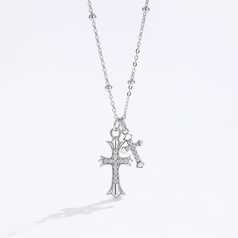 Christianartworkshop 925 Silver Double Cross Necklace: Faith - Inspired Sparkle - 925 Sterling Silver - image 0