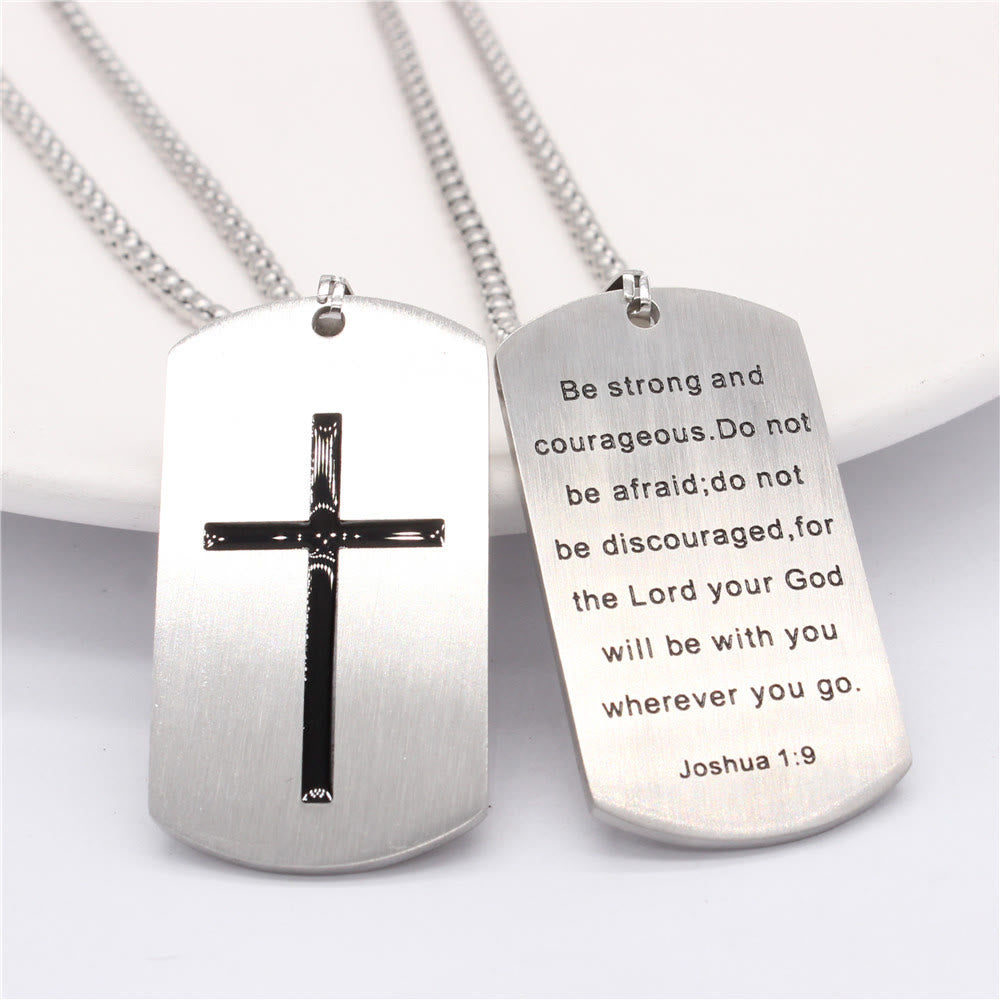 Christianartworkshop Stainless Steel Cross & Joshua 1:9 Dual - Sided Necklace for Courage - image 3