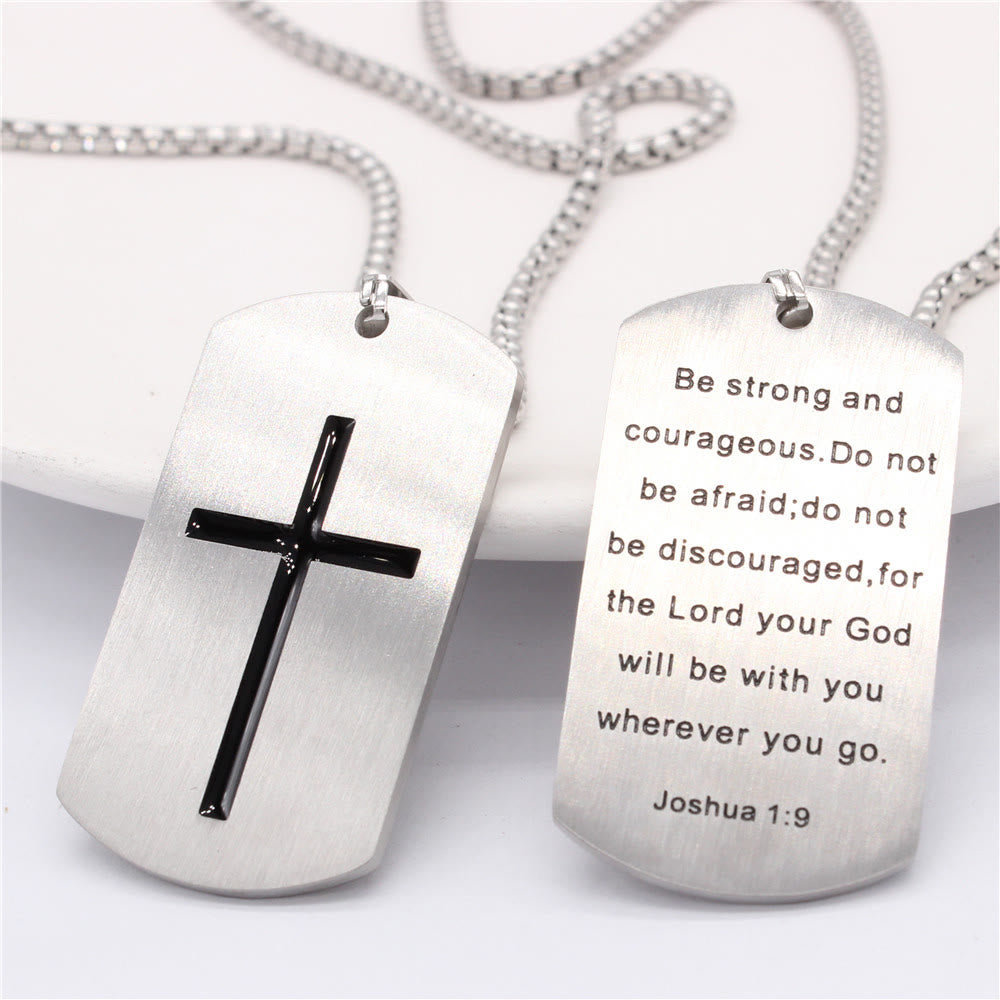 Christianartworkshop Stainless Steel Cross & Joshua 1:9 Dual - Sided Necklace for Courage - image 5