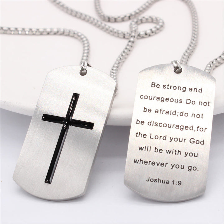Christianartworkshop Stainless Steel Cross & Joshua 1:9 Dual - Sided Necklace for Courage - image 5