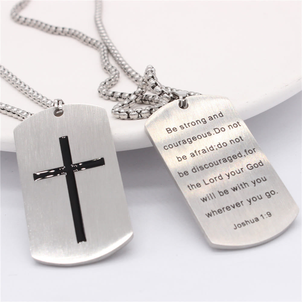 Christianartworkshop Stainless Steel Cross & Joshua 1:9 Dual - Sided Necklace for Courage - image 4