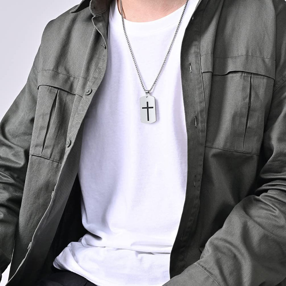 Christianartworkshop Stainless Steel Cross & Joshua 1:9 Dual - Sided Necklace for Courage - image 1