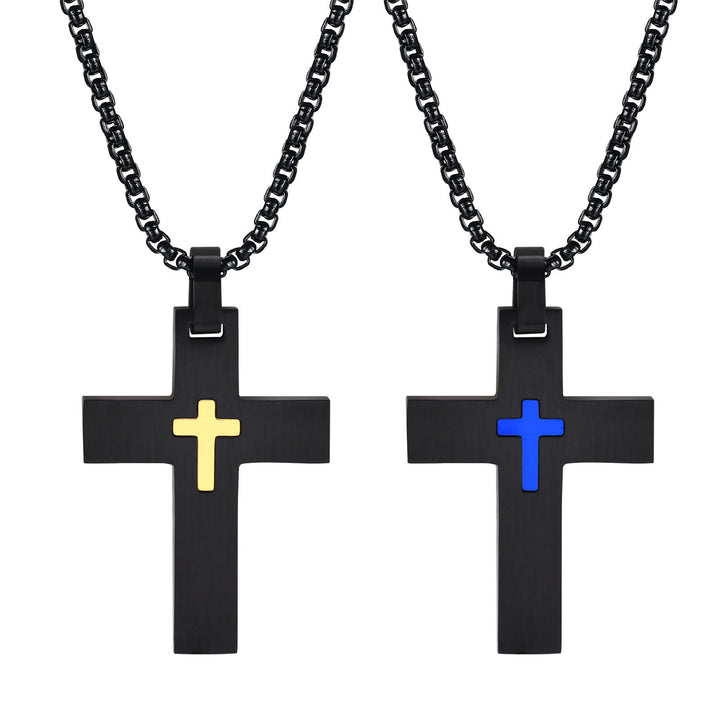 Christianartworkshop Two - Tone Stainless Steel Cross Necklace: Faith Meets Stylish Contrast - Blue - image 0