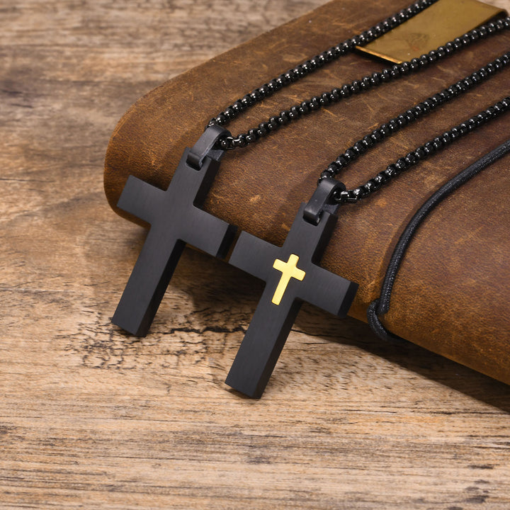 Christianartworkshop Two - Tone Stainless Steel Cross Necklace: Faith Meets Stylish Contrast - Golden - image 5