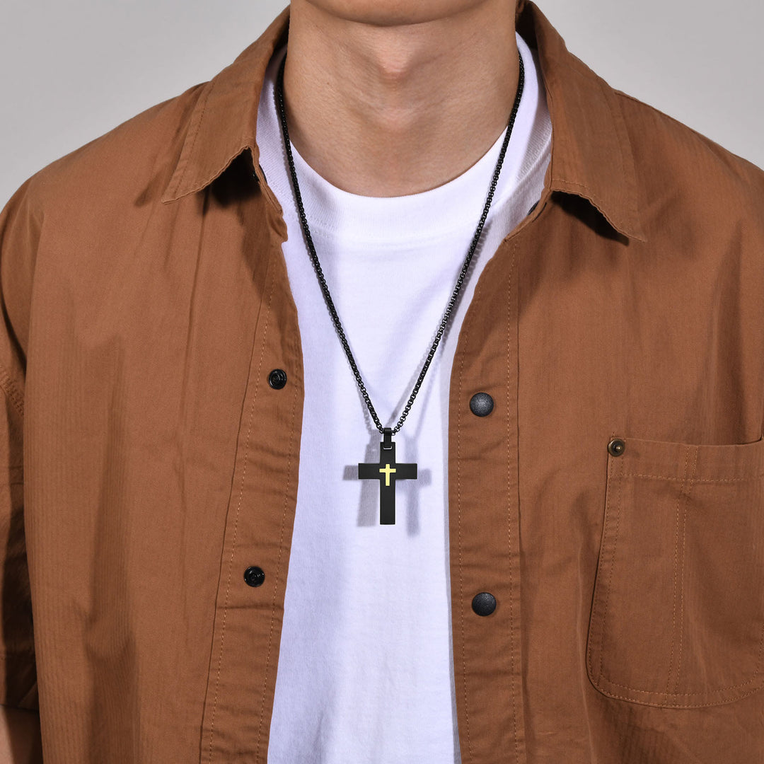 Christianartworkshop Two - Tone Stainless Steel Cross Necklace: Faith Meets Stylish Contrast - image 4
