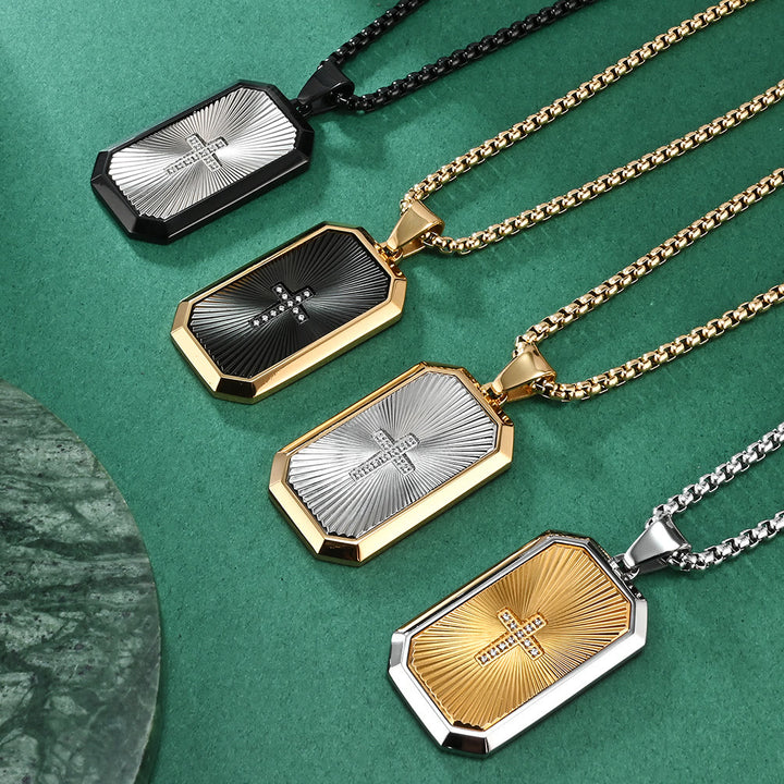 Christianartworkshop Stylish Two - Tone Cross Necklace: Four Faith - Inspired Designs - Silver Pendant & Black Chain - image 0