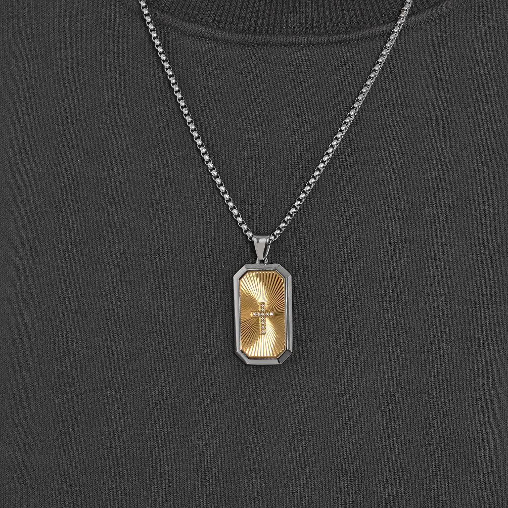 Christianartworkshop Stylish Two - Tone Cross Necklace: Four Faith - Inspired Designs - Golden Pendant & Silver Chain - image 2