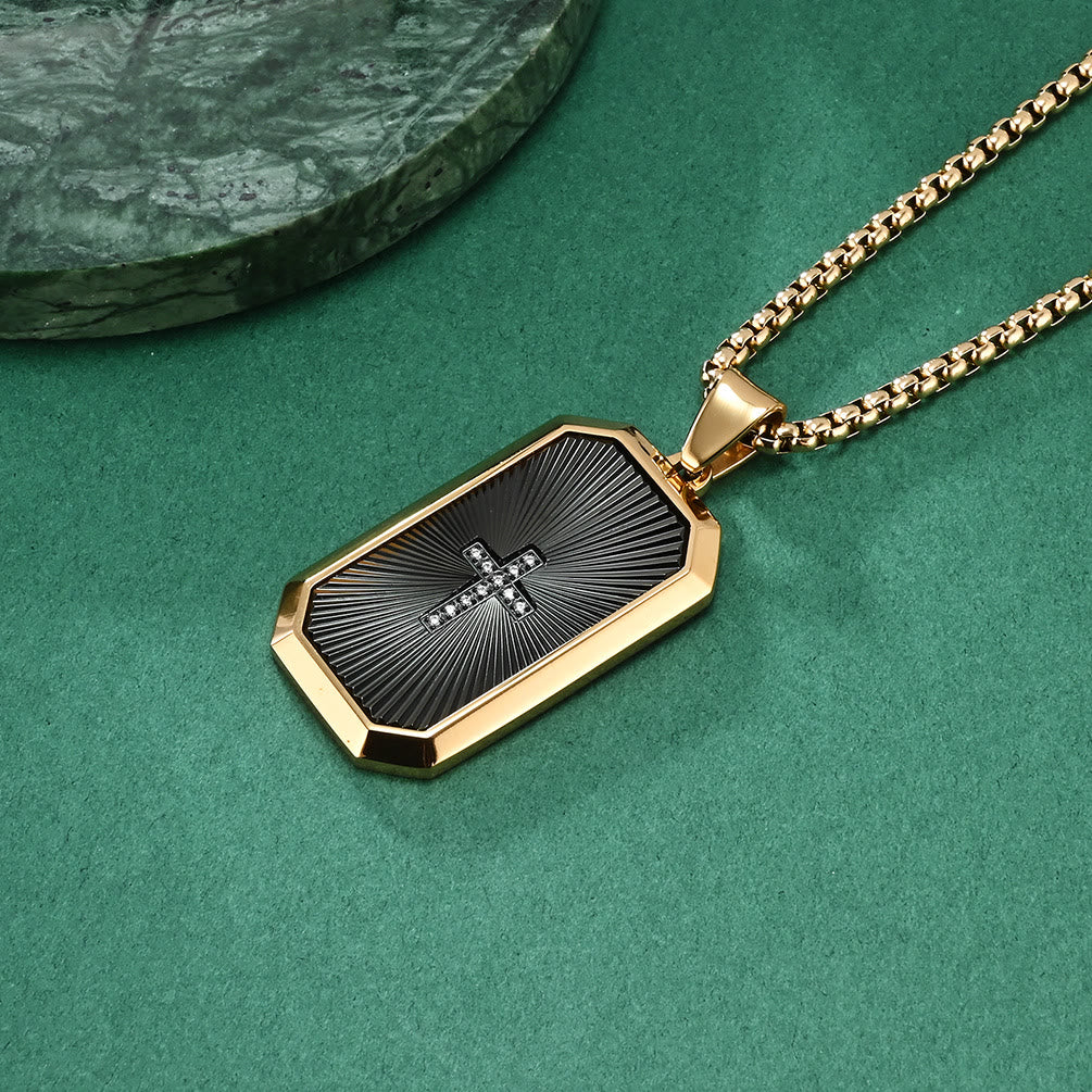 Christianartworkshop Stylish Two - Tone Cross Necklace: Four Faith - Inspired Designs - Black Pendant & Golden Chain - image 4