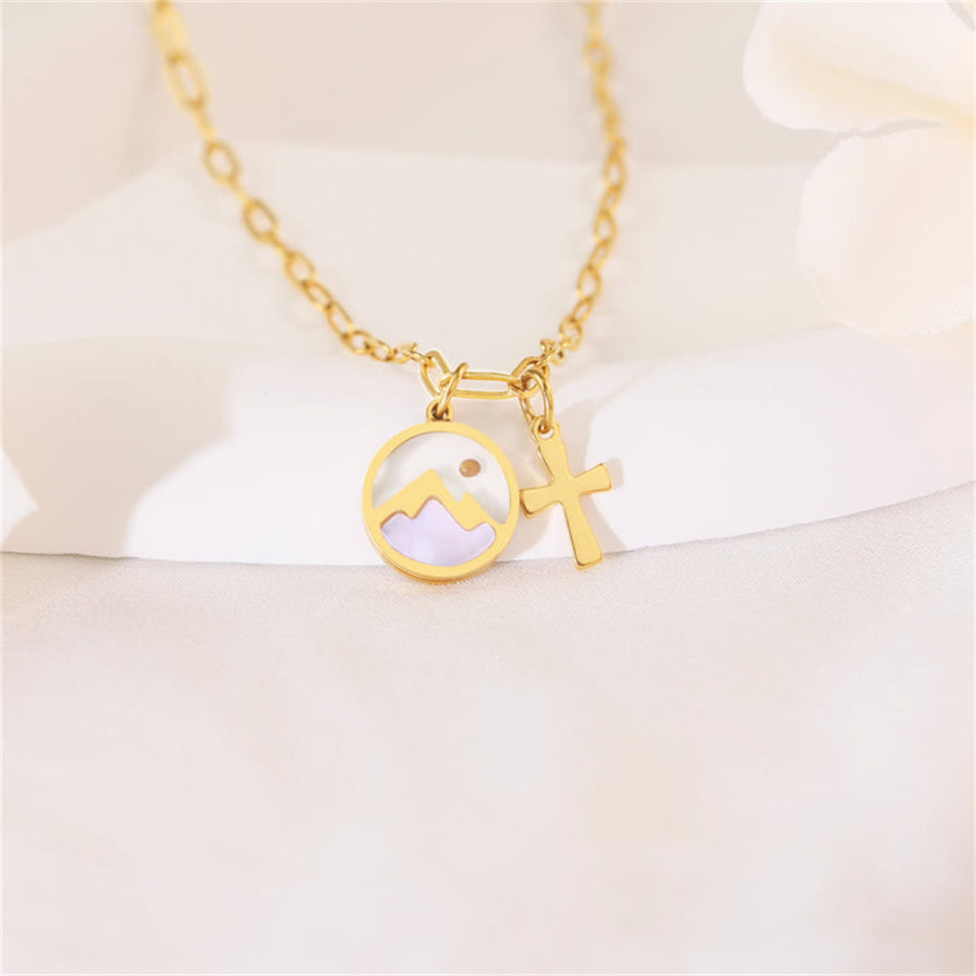 Christianartworkshop Golden Cross, Mountain & Mustard Seed Pendant Necklace: Faith Meets Nature - Golden - image 0