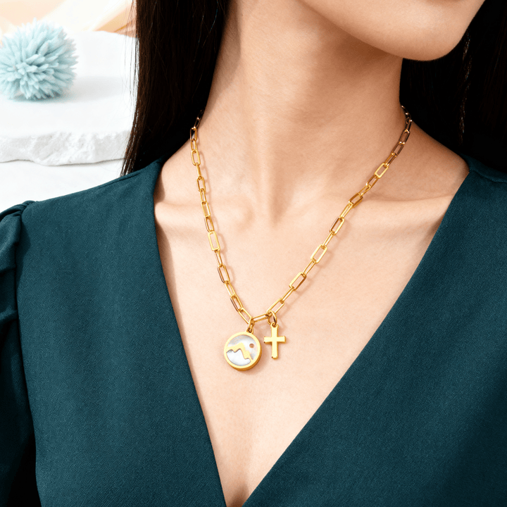 Christianartworkshop Golden Cross, Mountain & Mustard Seed Pendant Necklace: Faith Meets Nature - image 1