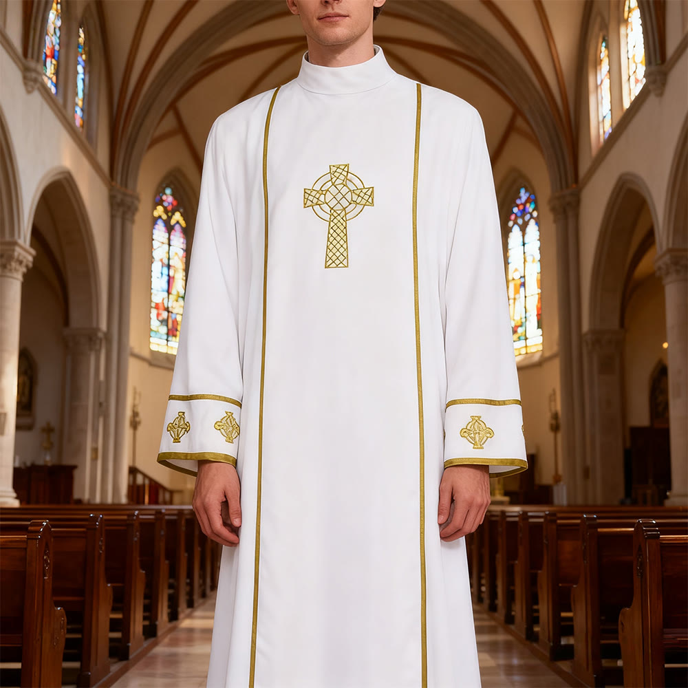 Christianartworkshop Multi-Style White Cassock Clergy Robe: Ideal for Church Worship & Rituals - image 0
