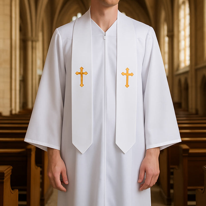Christianartworkshop Elegant Black & White Clergy Robes: Golden Cross Detail - image 0