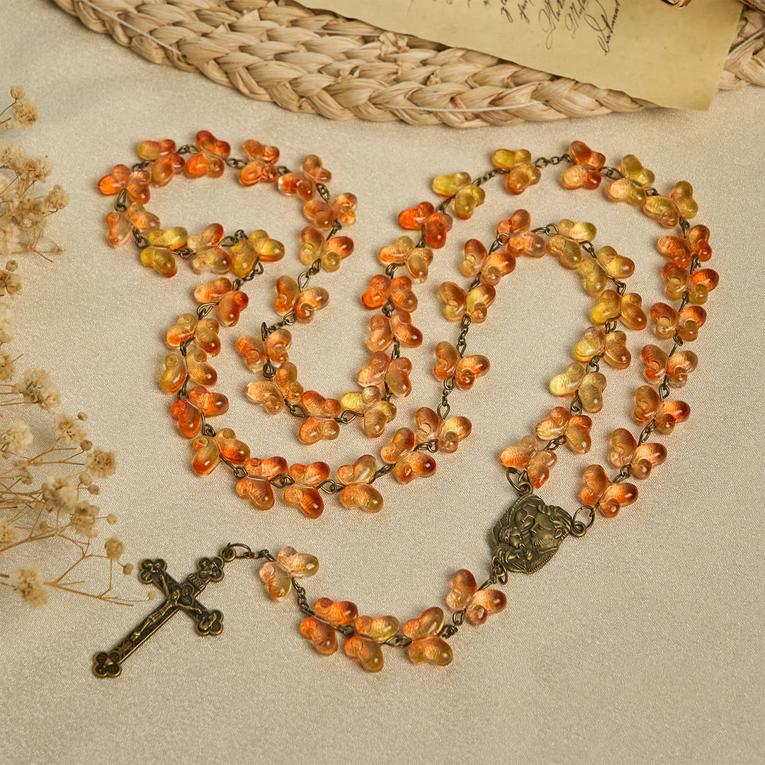 Christianartworkshop Amber Butterfly Beads with Crucifix & Holy Family Animal Rosary - Butterfly-Symbol Rosary - image 0