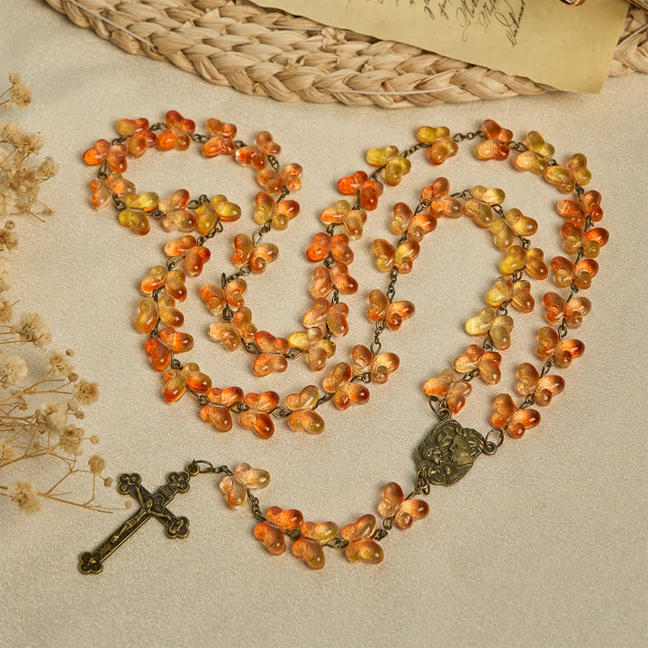 Christianartworkshop Amber Butterfly Beads with Crucifix & Holy Family Animal Rosary - Butterfly-Symbol Rosary - image 0