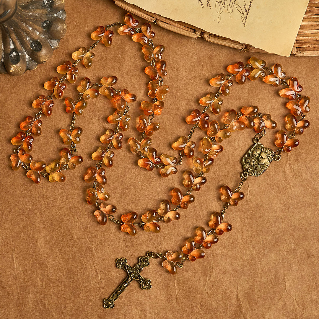 Christianartworkshop Amber Butterfly Beads with Crucifix & Holy Family Animal Rosary - image 4