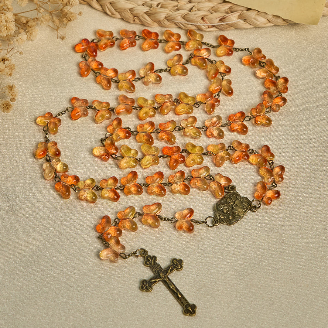 Christianartworkshop Amber Butterfly Beads with Crucifix & Holy Family Animal Rosary - image 3
