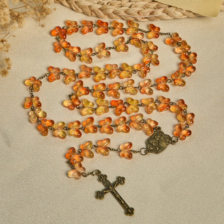 Christianartworkshop Amber Butterfly Beads with Crucifix & Holy Family Animal Rosary - image 3