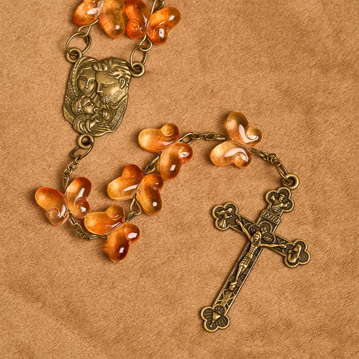 Christianartworkshop Amber Butterfly Beads with Crucifix & Holy Family Animal Rosary - image 10