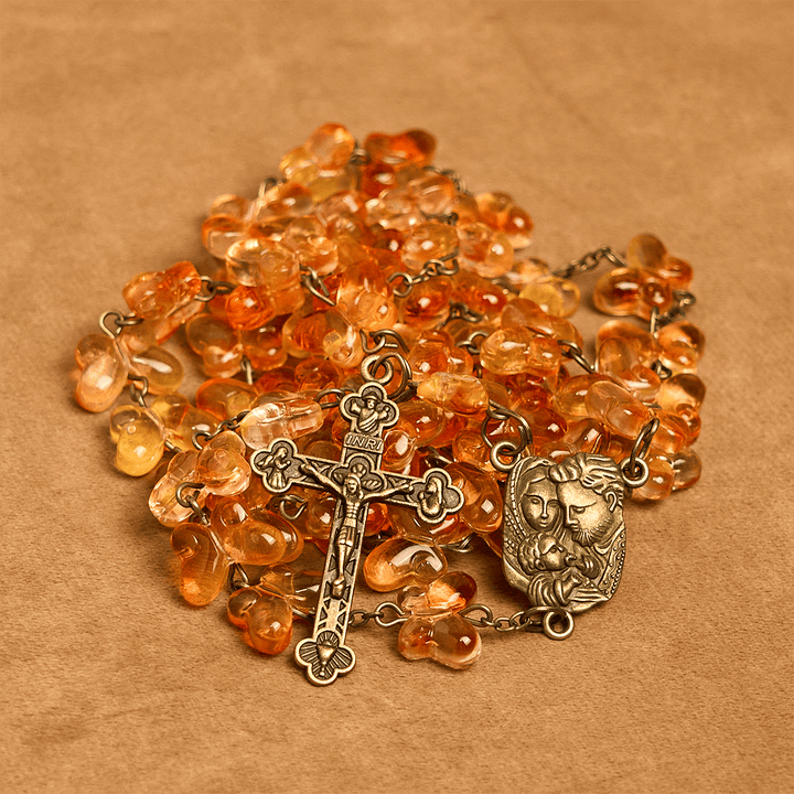Christianartworkshop Amber Butterfly Beads with Crucifix & Holy Family Animal Rosary - image 2