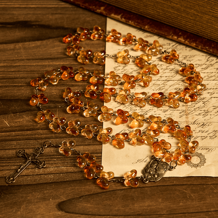 Christianartworkshop Amber Butterfly Beads with Crucifix & Holy Family Animal Rosary - image 5