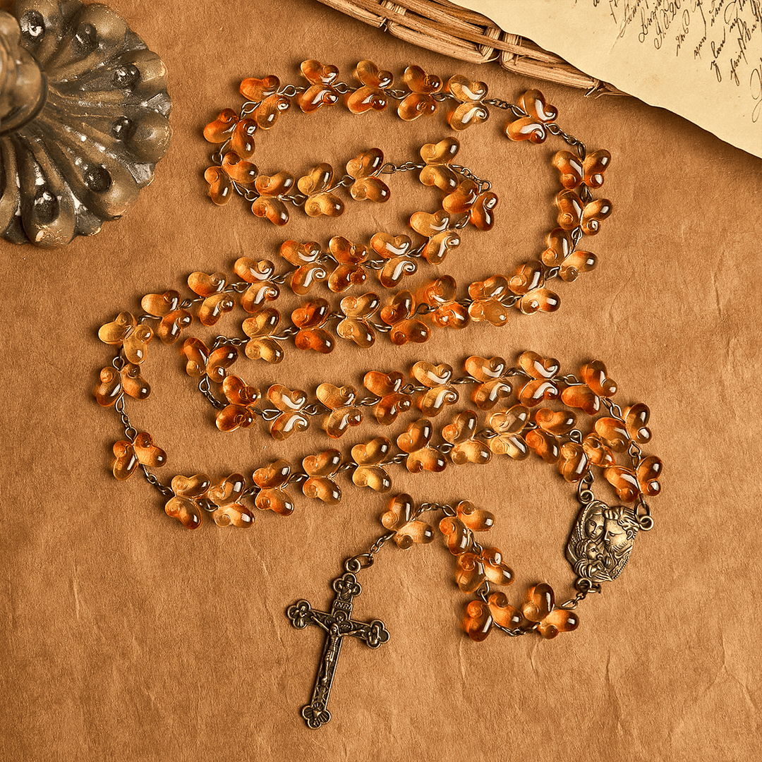 Christianartworkshop Amber Butterfly Beads with Crucifix & Holy Family Animal Rosary - image 7