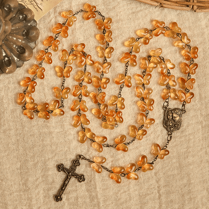 Christianartworkshop Amber Butterfly Beads with Crucifix & Holy Family Animal Rosary - image 6