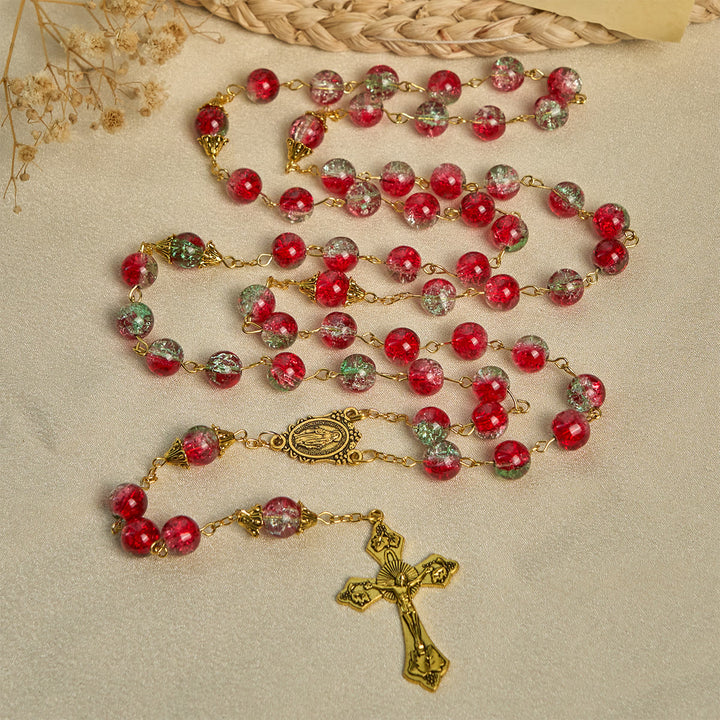 Christianartworkshop Thanksgiving Day: Christmas-Themed Red Bead Rosary with Golden Crucifix & Madonna Medal - image 4