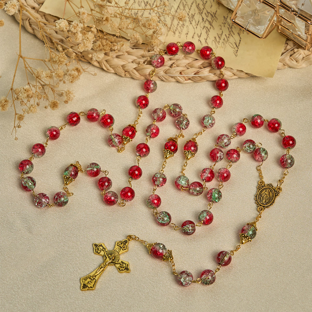 Christianartworkshop PRAYERFUL FAITH: Christmas-Themed Red Bead Rosary with Golden Crucifix & Madonna Medal - image 8