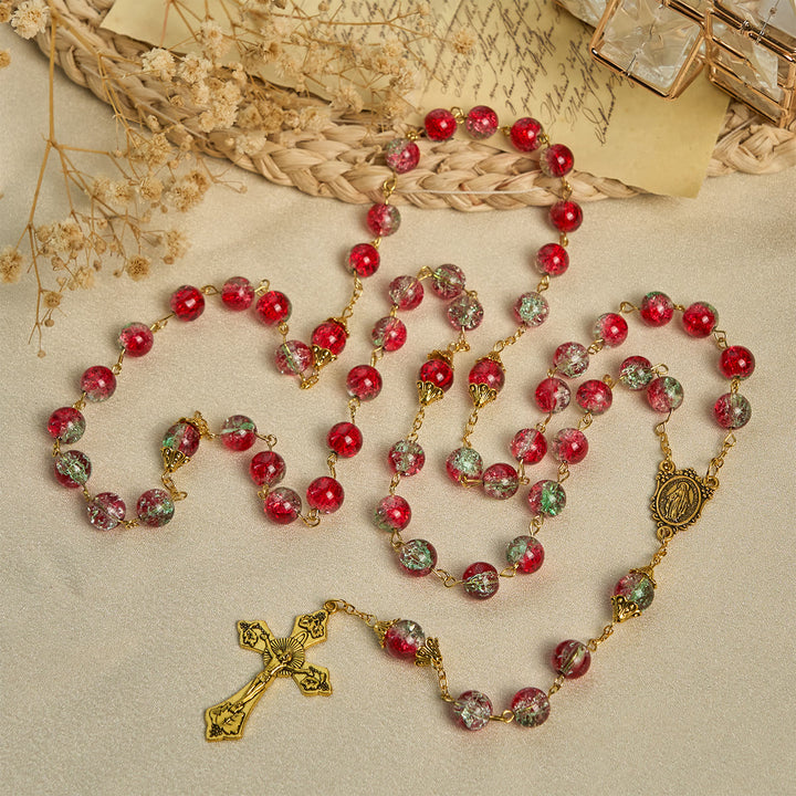 Christianartworkshop PRAYERFUL FAITH: Christmas-Themed Red Bead Rosary with Golden Crucifix & Madonna Medal - image 8