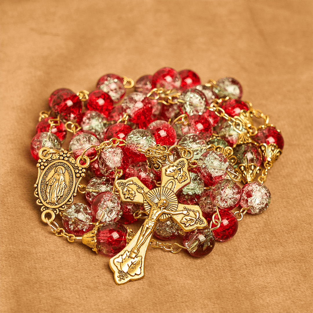 Christianartworkshop Christmas - Themed Red Bead Rosary with Golden Crucifix & Madonna Medal - image 10