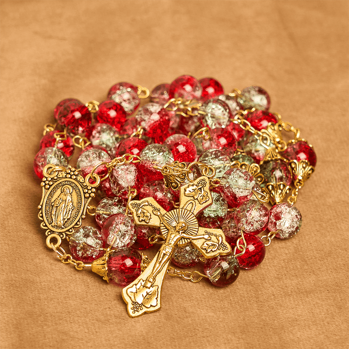Christianartworkshop Christmas - Themed Red Bead Rosary with Golden Crucifix & Madonna Medal - image 10