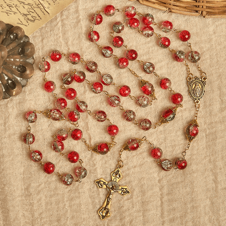 Christianartworkshop Christmas - Themed Red Bead Rosary with Golden Crucifix & Madonna Medal - image 4