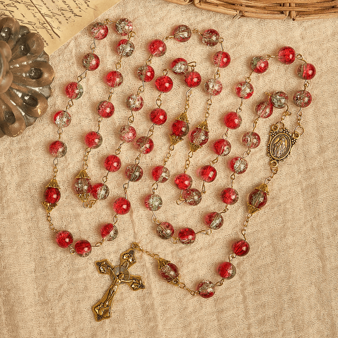 Christianartworkshop Thanksgiving Day: Christmas-Themed Red Bead Rosary with Golden Crucifix & Madonna Medal - image 6
