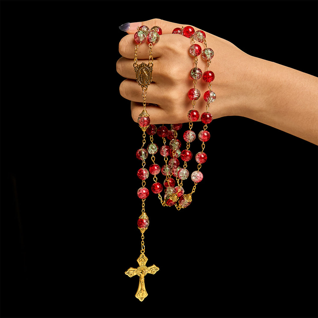 Christianartworkshop Thanksgiving Day: Christmas-Themed Red Bead Rosary with Golden Crucifix & Madonna Medal - image 1