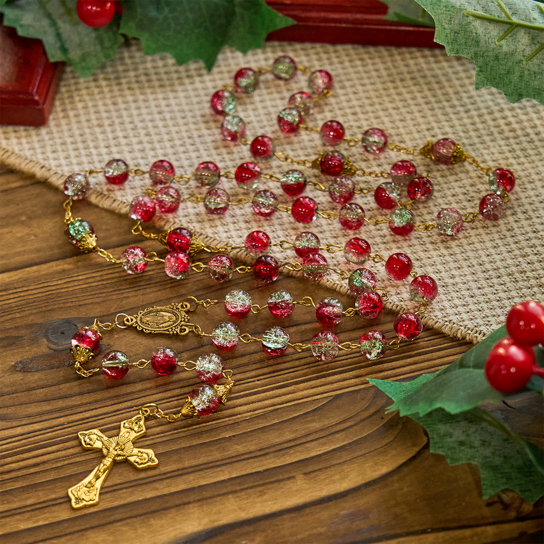 Christianartworkshop Christmas - Themed Red Bead Rosary with Golden Crucifix & Madonna Medal - Christmas-Themed Rosary - image 0