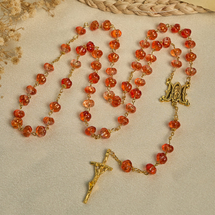 Christianartworkshop PRAYERFUL FAITH: Sacred Pumpkin Beads Rosary with Miraculous Medal and Cross - image 2