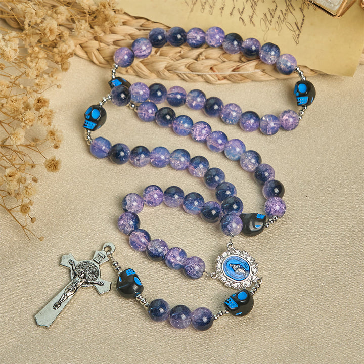 Christianartworkshop Gothic Rosary: Purple Beads, Skull Details & Silver Crucifix - image 3