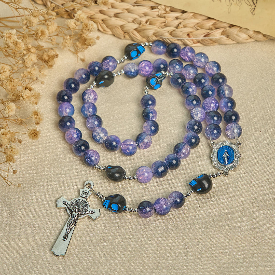 Christianartworkshop Gothic Rosary: Purple Beads, Skull Details & Silver Crucifix - image 2