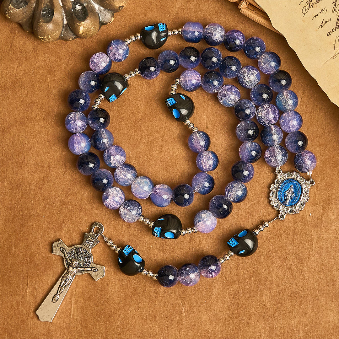 Christianartworkshop Gothic Rosary: Purple Beads, Skull Details & Silver Crucifix - image 5