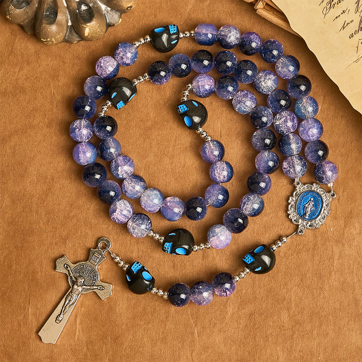 Christianartworkshop Gothic Rosary: Purple Beads, Skull Details & Silver Crucifix - image 5