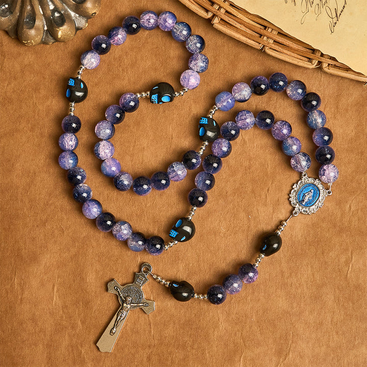 Christianartworkshop Gothic Rosary: Purple Beads, Skull Details & Silver Crucifix - image 4