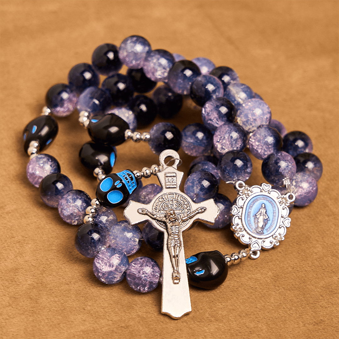 Christianartworkshop Gothic Rosary: Purple Beads, Skull Details & Silver Crucifix - image 6
