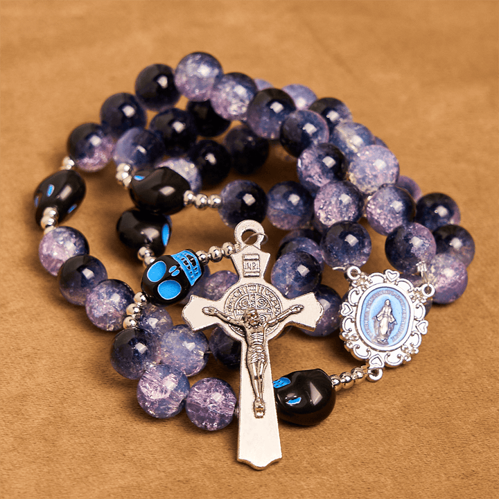 Christianartworkshop Gothic Rosary: Purple Beads, Skull Details & Silver Crucifix - image 6