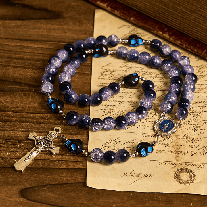 Christianartworkshop Gothic Rosary: Purple Beads, Skull Details & Silver Crucifix - Purple Halloween - Themed Rosary - image 0