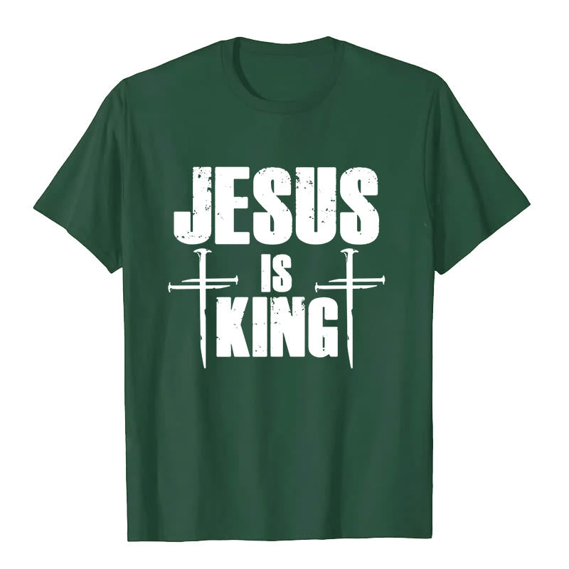 Christianartworkshop Jesus Is King 3 Nails Cross Christian T-Shirt  - Dark Green - 2XL - image 2