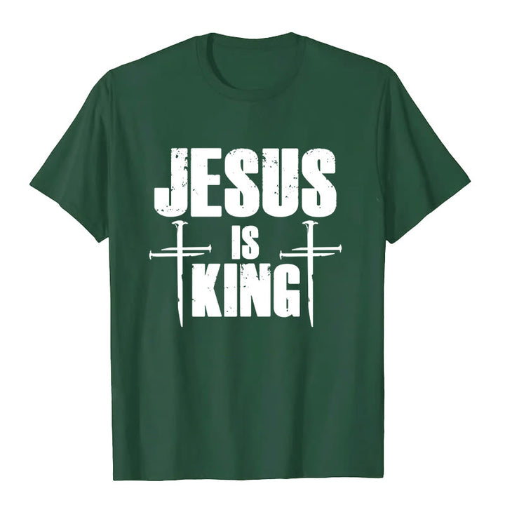 Christianartworkshop Jesus Is King 3 Nails Cross Christian T-Shirt  - Dark Green - 2XL - image 2