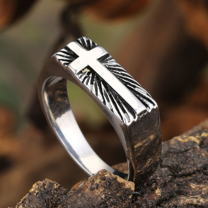 Christianartworkshop Edgy Religious Cross Ring: Stainless Steel with Radiant Detailing - Silver - US13 - image 0