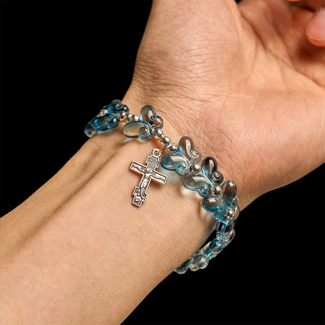 Christianartworkshop Wings of Devotion Shimmering Blue Butterfly Prayer Bracelet, Animal Rosary - image 13